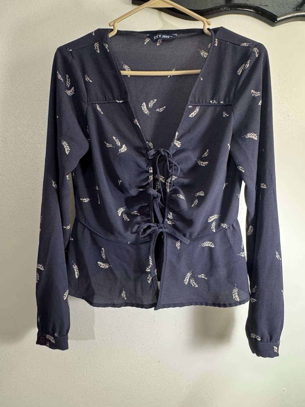 Navy Long-Sleeve Tie-Front Top size XS